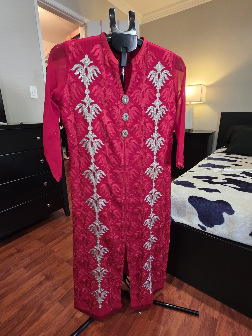 & Other Stories Fuchsia Long Sleeve Embroidered Dress